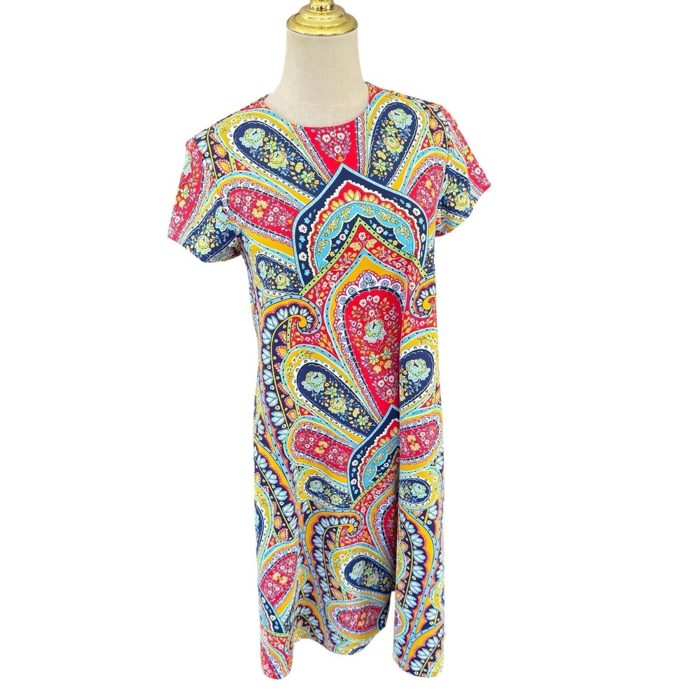 J.McLaughlin Goleta Swing Dress Navy Red Yellow Paisley Print Size S NWT